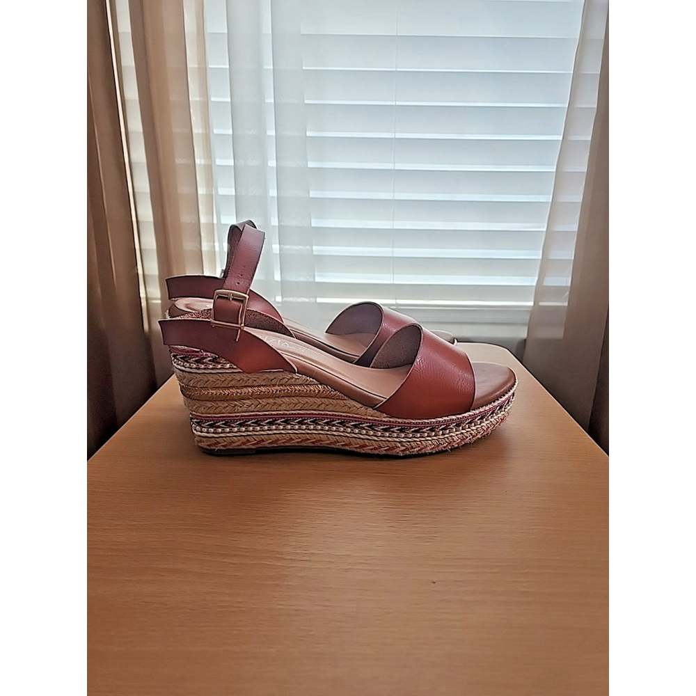Patrizia Tisch Woven Pink Fushia Wedge Espadrille Sandal US 9.5 EU41 Cognac - Picture 4 of 9